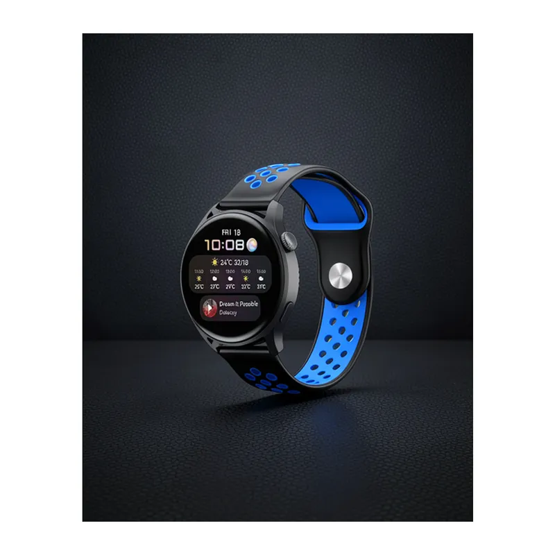 Samsung Watch 20mm Spor Delikli Kordon - Siyah-mavi