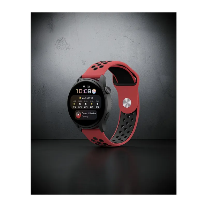 Samsung Watch 20mm Spor Delikli Kordon - Kırmızı Siyah