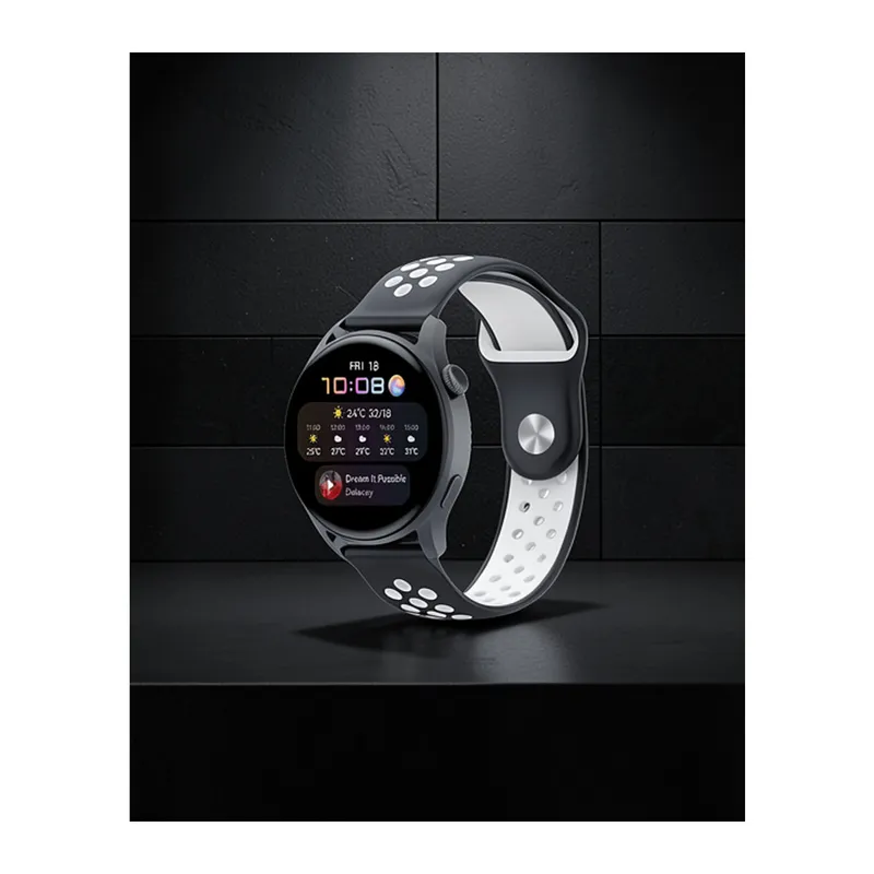 Samsung Watch 20mm Spor Delikli Kordon - Siyah Beyaz