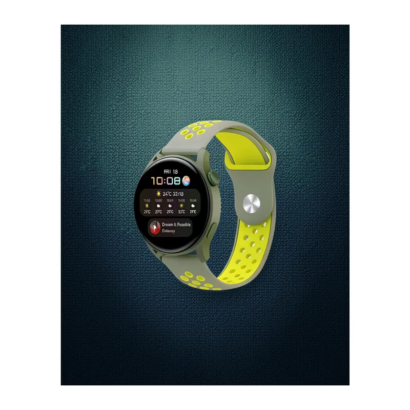 Samsung Watch 20mm Spor Delikli Kordon - Gri-yeşil