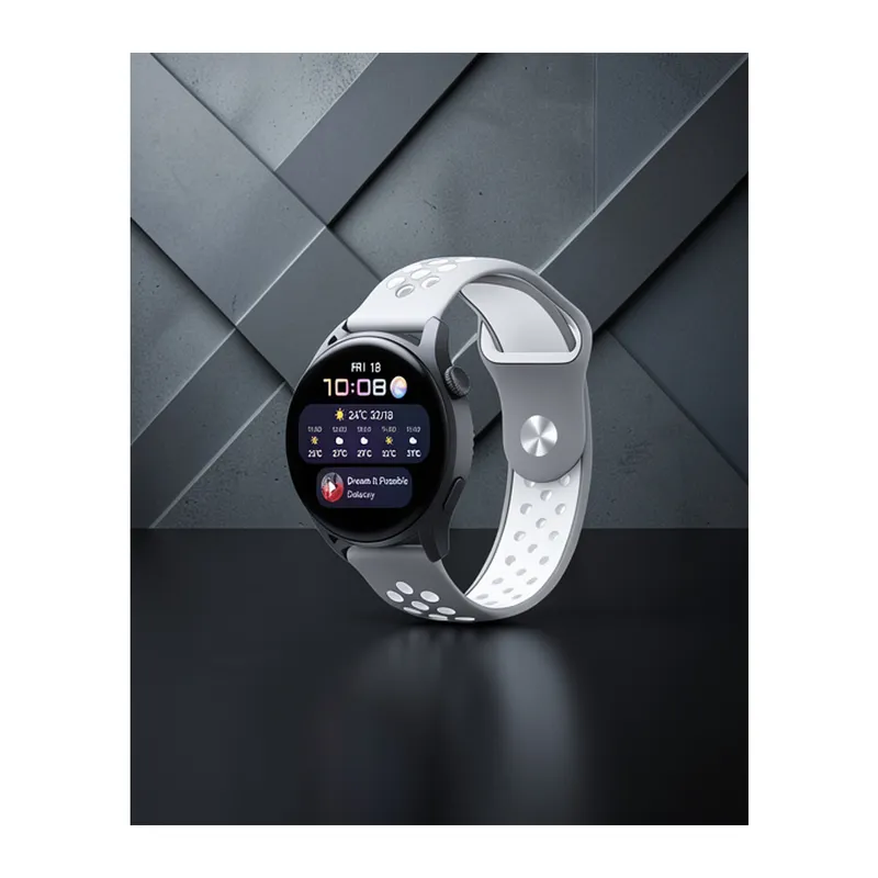 Samsung Watch 20mm Spor Delikli Kordon - Gri Beyaz