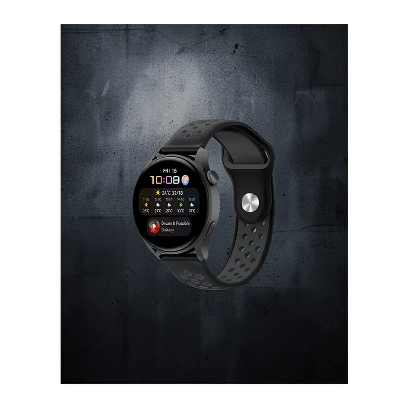 Samsung Watch 20mm Spor Delikli Kordon - Siyah Füme