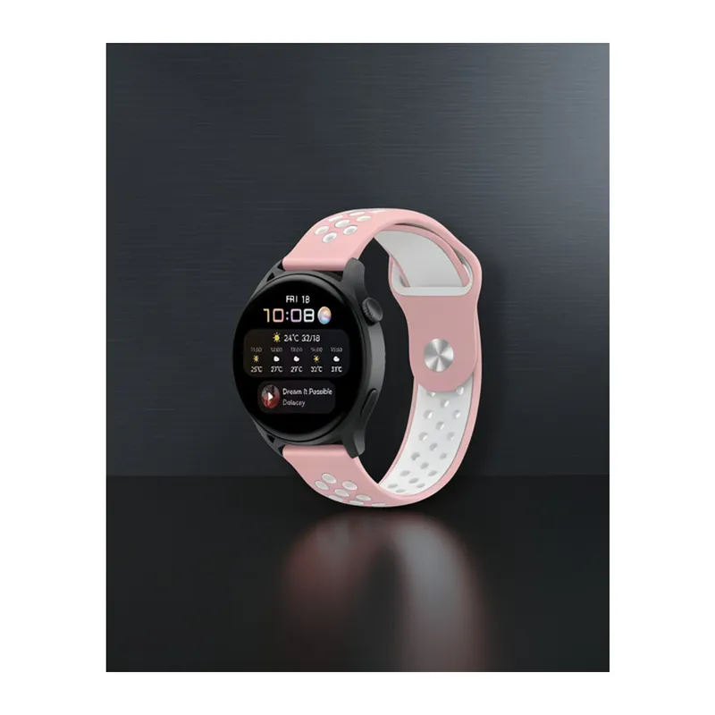 Samsung Watch 22mm Spor Delikli Kordon - Pembe Beyaz
