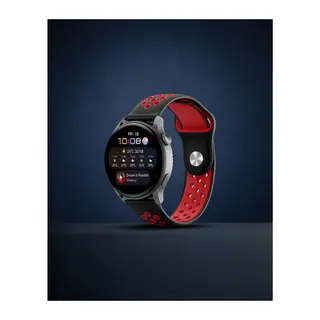 Samsung Watch 22mm Spor Delikli Kordon - Siyah-kırmızı