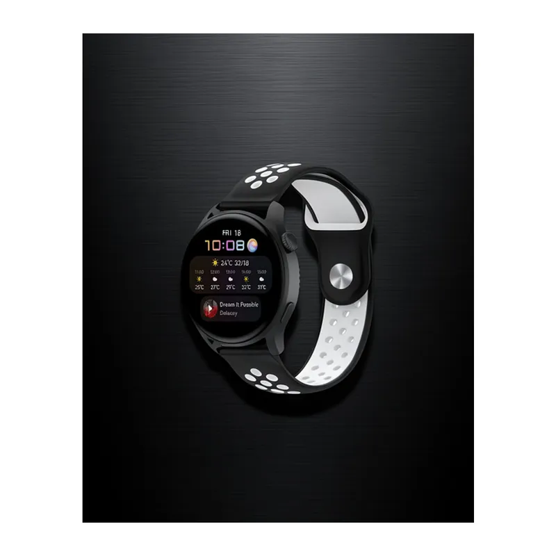 Samsung Watch 22mm Spor Delikli Kordon - Siyah Beyaz