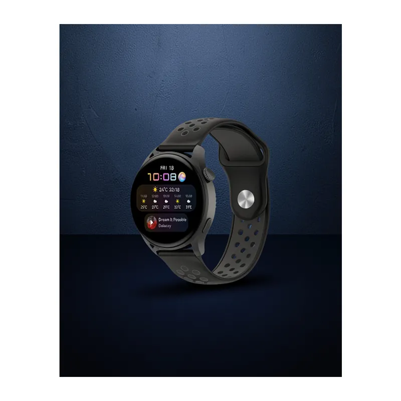 Samsung Watch 22mm Spor Delikli Kordon - Siyah Füme