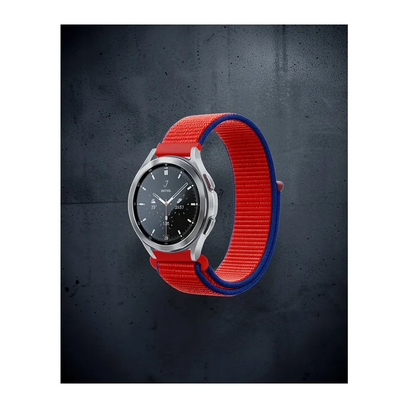 Samsung Watch 22mm Hasırlı Cırtcırtlı Kordon - Kırmızı