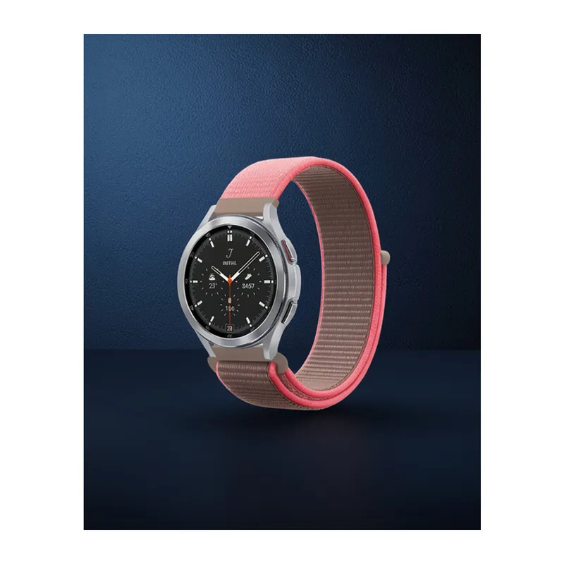 Samsung Watch 22mm Hasırlı Cırtcırtlı Kordon - Pembe