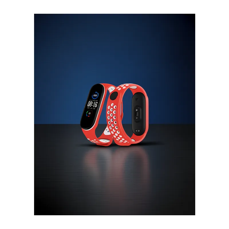 Xiaomi Mi Band 6 Spor Delikli Kordon - Kırmızı-beyaz
