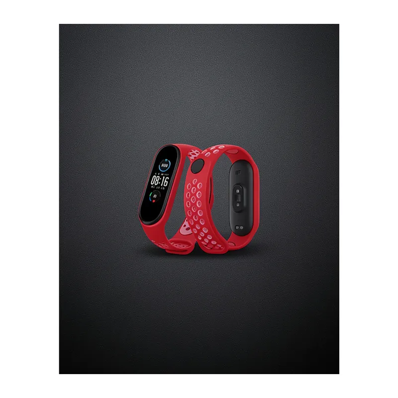 Xiaomi Mi Band 6 Spor Delikli Kordon - Gri-kırmızı