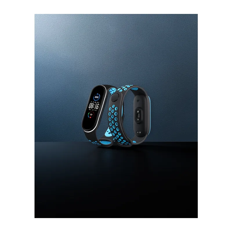 Xiaomi Mi Band 6 Spor Delikli Kordon - Siyah-mavi-beyaz