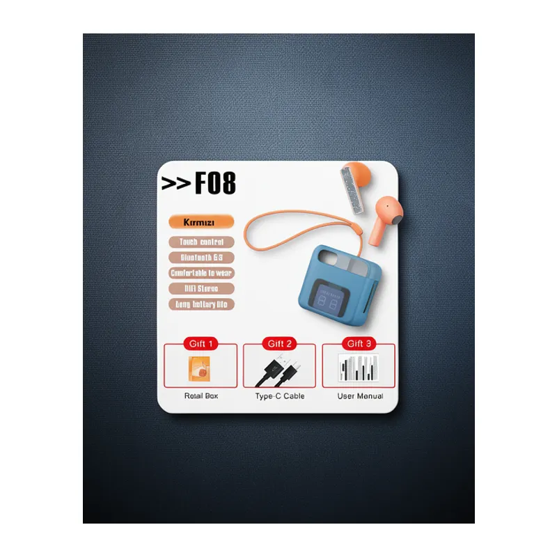 F08 Dijital Şarj Göstergeli Tws Bluetooth Kulaklık - Kırmızı