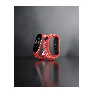 Xiaomi Mi Band 4 Spor Delikli Kordon - Kırmızı-beyaz