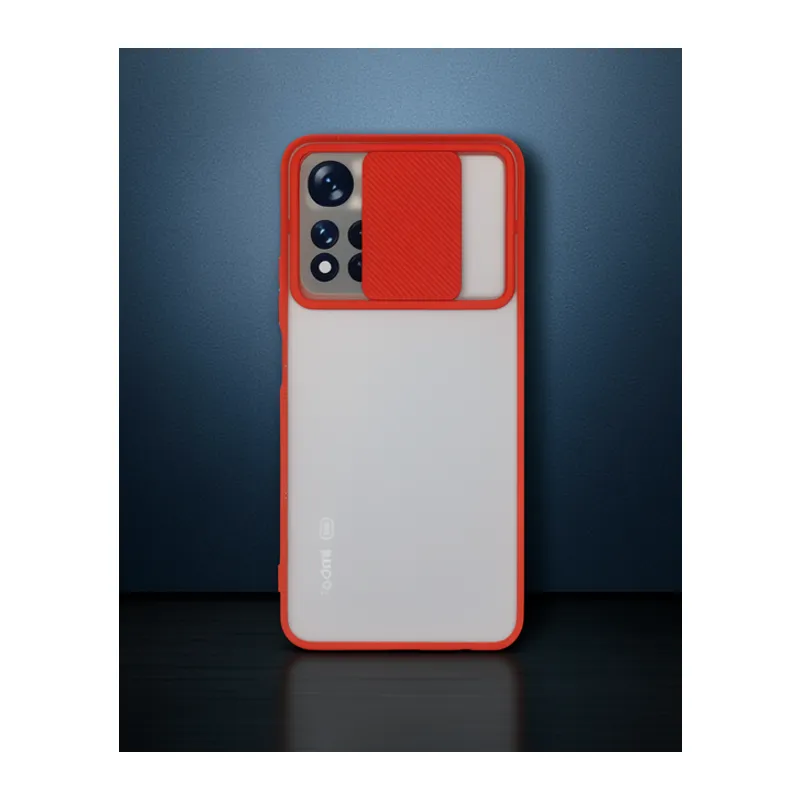 Xiaomi Redmi Note 11t Kılıf Palm Buzlu Kamera Sürgülü Silikon - Kırmızı