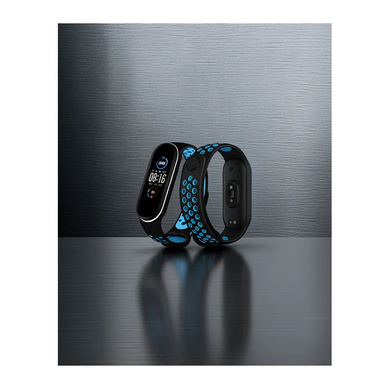 Xiaomi Mi Band 4 Spor Delikli Kordon - Siyah-turkuaz