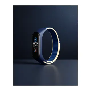 Xiaomi Mi Band 4 Hasırlı Cırtcırtlı Kordon - Sarı-lacivert