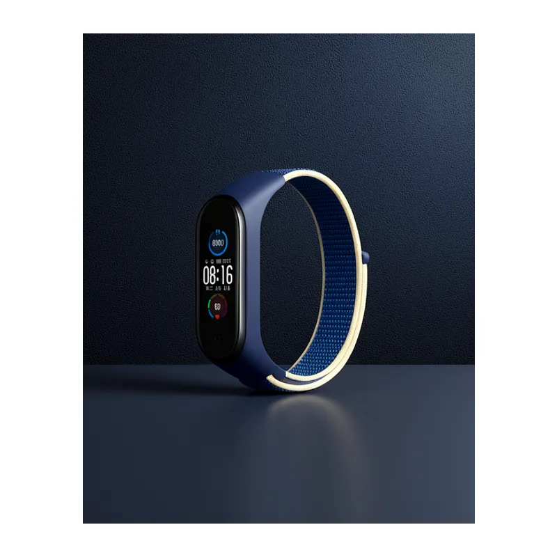 Xiaomi Mi Band 4 Hasırlı Cırtcırtlı Kordon - Sarı-lacivert