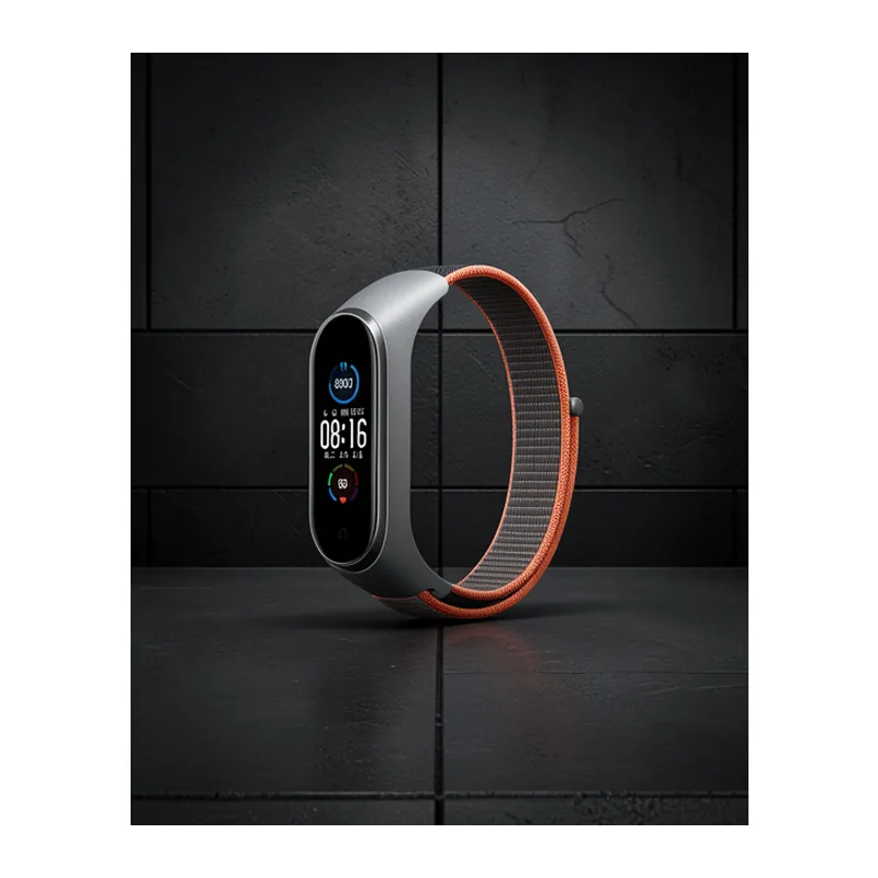 Xiaomi Mi Band 4 Hasırlı Cırtcırtlı Kordon - Turuncu-gri