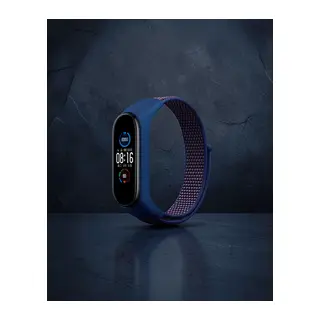 Xiaomi Mi Band 4 Hasırlı Cırtcırtlı Kordon - Lacivert-mor