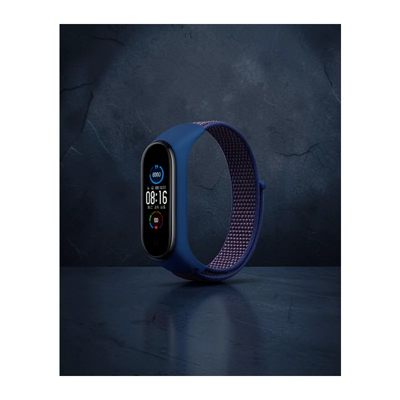 Xiaomi Mi Band 4 Hasırlı Cırtcırtlı Kordon - Lacivert-mor