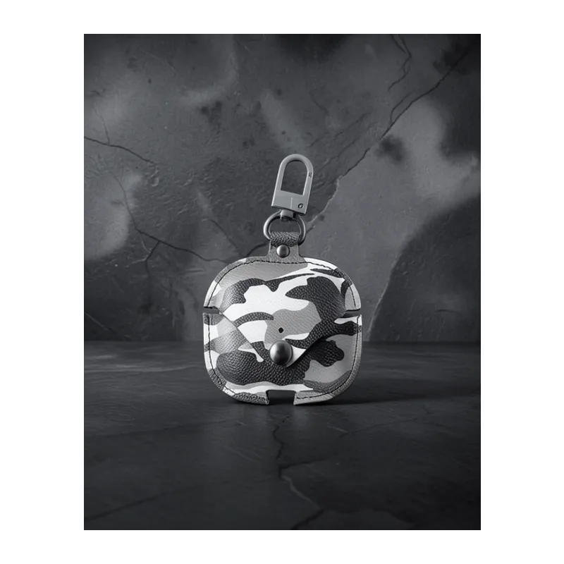 Apple Airpods Pro 2 (2.nesil) Çanta Kamuflaj Deri Kılıf - Gri