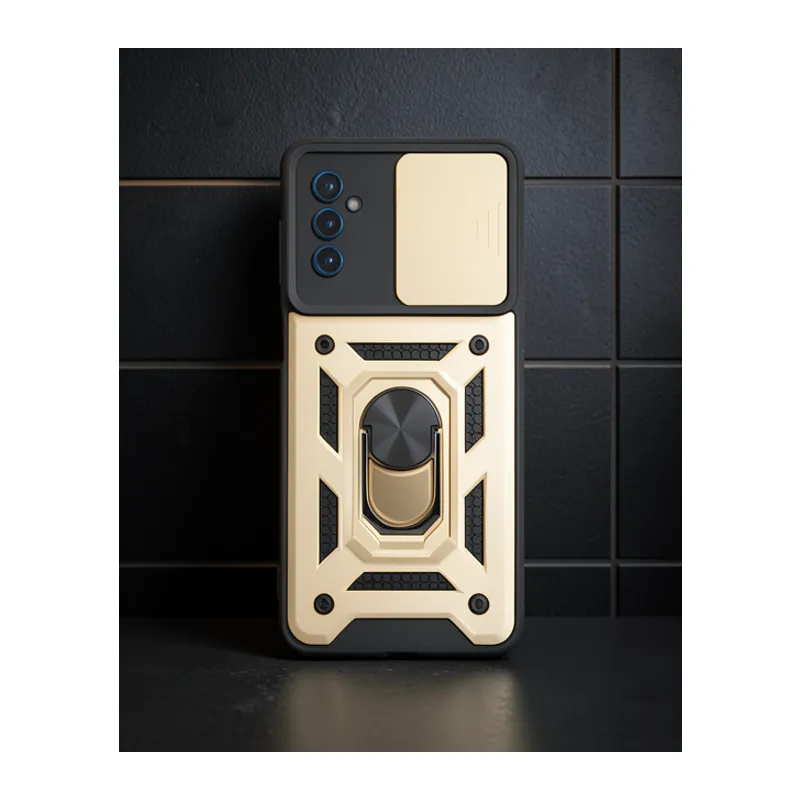 Samsung Galaxy M52 5g Kılıf Pars Lens Yüzüklü Silikon - Gold