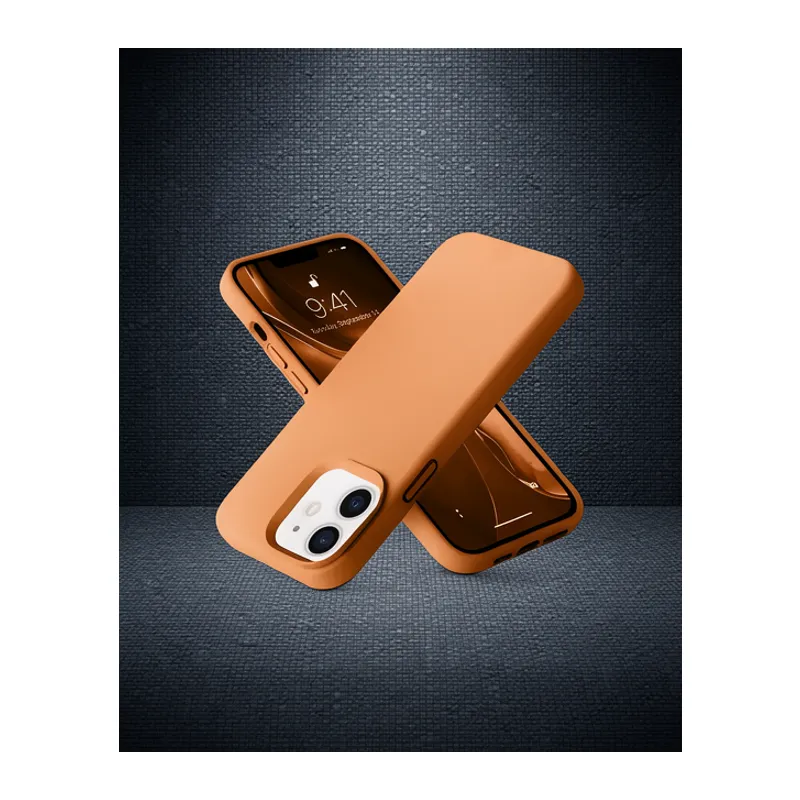 Apple İphone 12 Kılıf Nano İçi Kadife Silikon - Turuncu