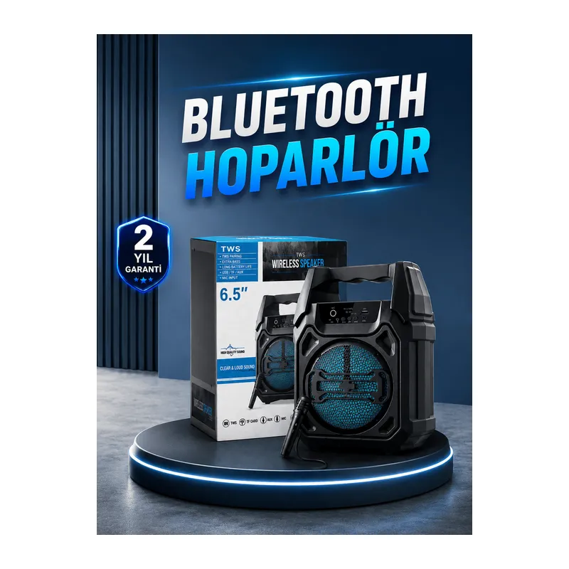 15W Güçlü Ses Çıkışlı Bluetooth Hoparlör FM Radyo ve Mikrofon Destekli