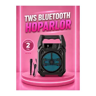 Taşınabilir 6.5” Bluetooth Hoparlör USB TF Kart Mikrofonlu Şarjlı Sistem