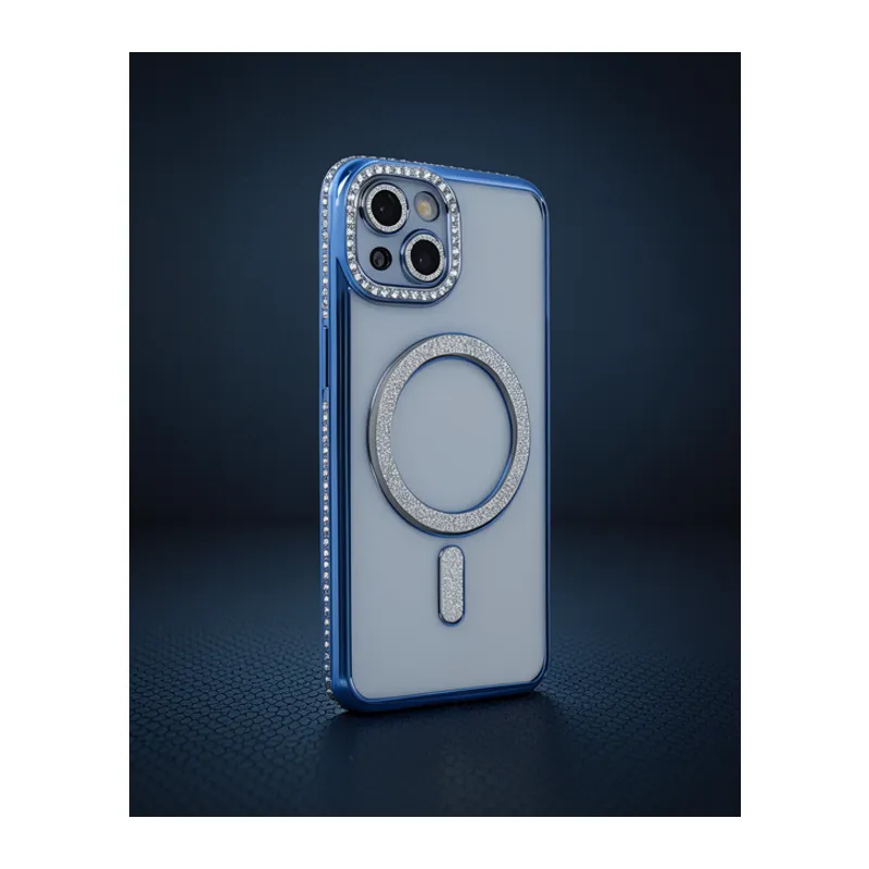 Apple İphone 13 Kılıf Joke Simli Magneticsafe Kılıf - Mavi