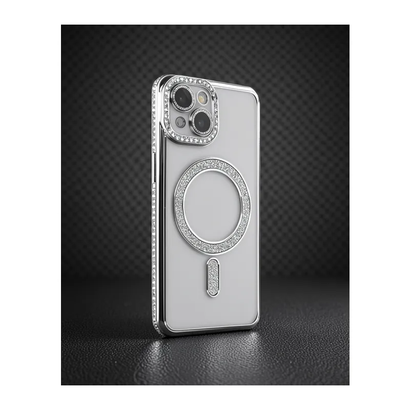 Apple İphone 13 Kılıf Joke Simli Magneticsafe Kılıf - Gümüş