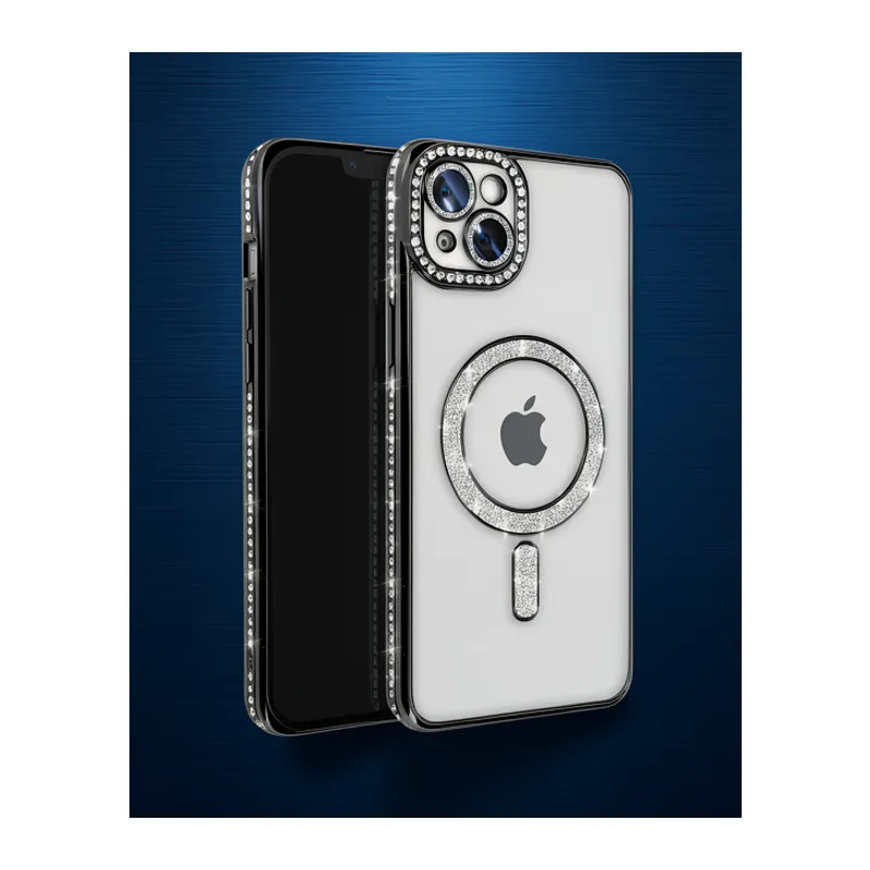 Apple İphone 14 Kılıf Joke Simli Magneticsafe Kılıf - Siyah
