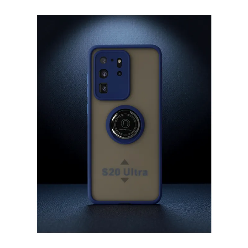 Samsung Galaxy S20 Ultra Kılıf Montreal Yüzüklü Silikon Kapak - Lacivert