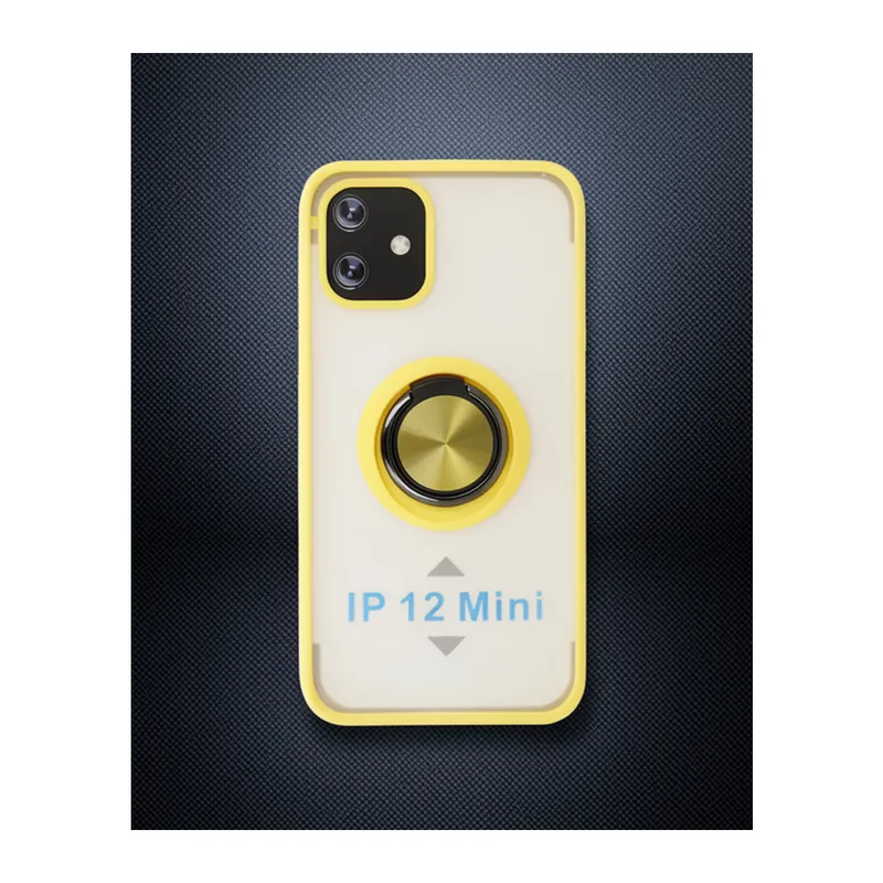 iPhone 12 - Kılıf - Montreal Yüzüklü Silikon Kapak - Sarı