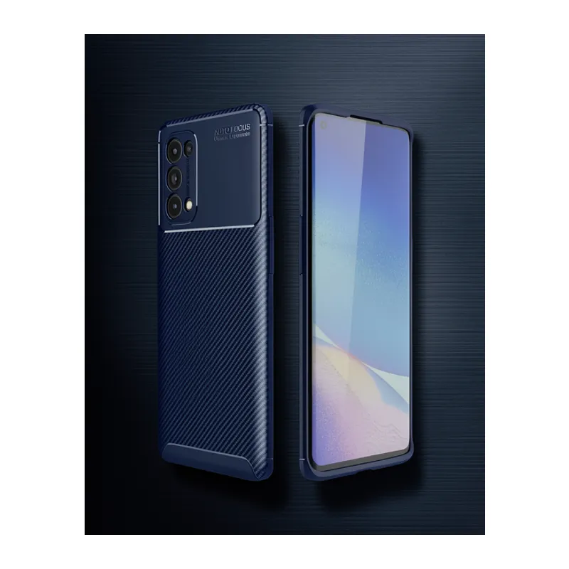 Oppo Reno 5 Pro Kılıf Auto Focus Karbon Kapak - Lacivert