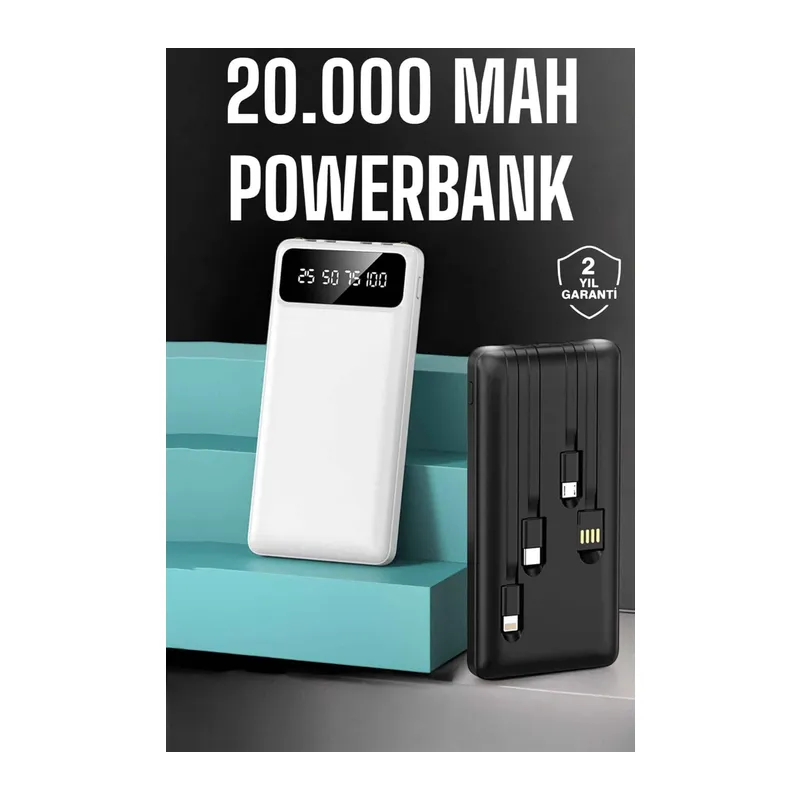 Powerbank 20.000 Mah Dijital Göstergeli LCD Ekran Uzun Pil Ömrü