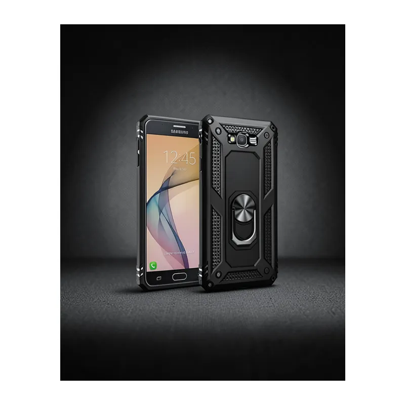 Samsung Galaxy J7 Kılıf Sofya Yüzüklü Silikon Kapak - Siyah
