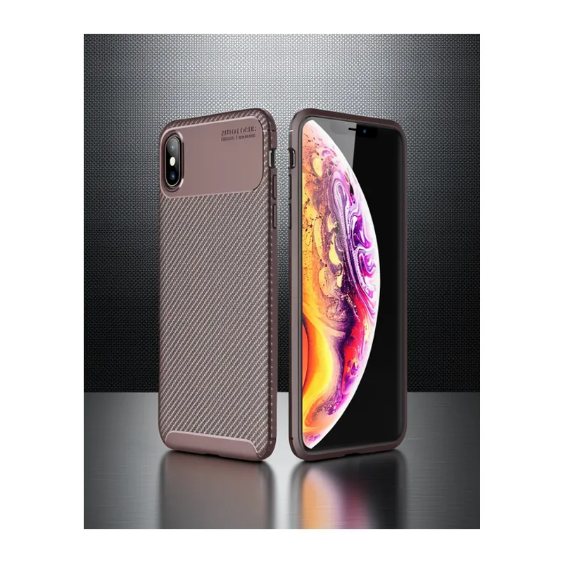 Apple İphone Xs Max Kılıf Auto Focus Karbon Kapak - Kahverengi