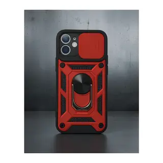 iPhone 12 Kılıf Pars Lens Yüzüklü Silikon - Kırmızı