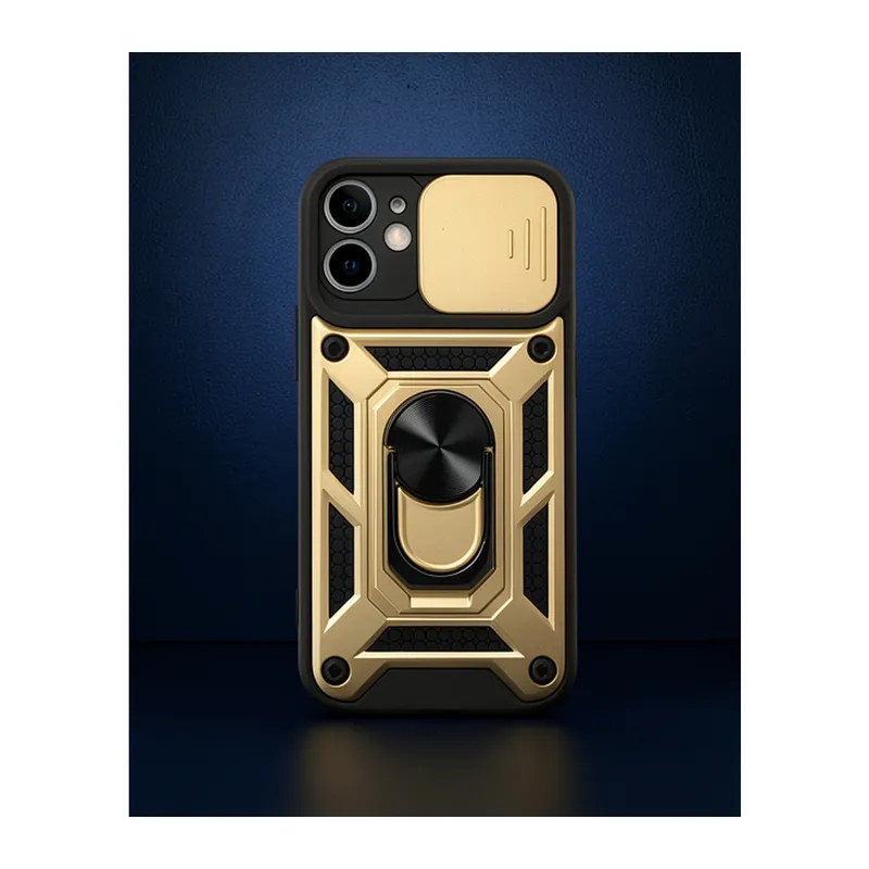 iPhone 12 - Kılıf - Pars Lens Yüzüklü Silikon - Gold