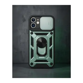 iPhone 12 Kılıf - Pars Lens Yüzüklü Silikon - Yeşil
