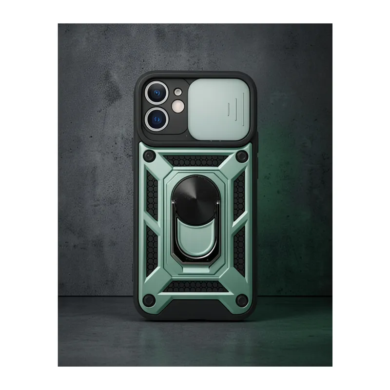 iPhone 12 Kılıf - Pars Lens Yüzüklü Silikon - Yeşil