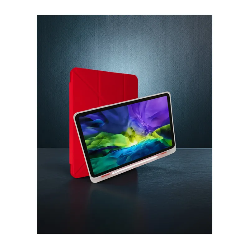 Samsung Galaxy T737 Tab S7 FE 12.4 - Kılıf Kalemlikli Mars Tablet Kılıfı - Kırmızı