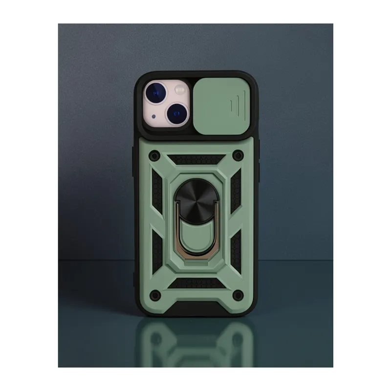 iPhone 15 Kılıf - Pars Lens Yüzüklü Silikon - Yeşil