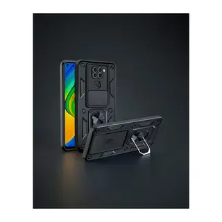 Xiaomi Redmi Note 9 4G Kılıf - Pars Lens Yüzüklü Silikon - Siyah