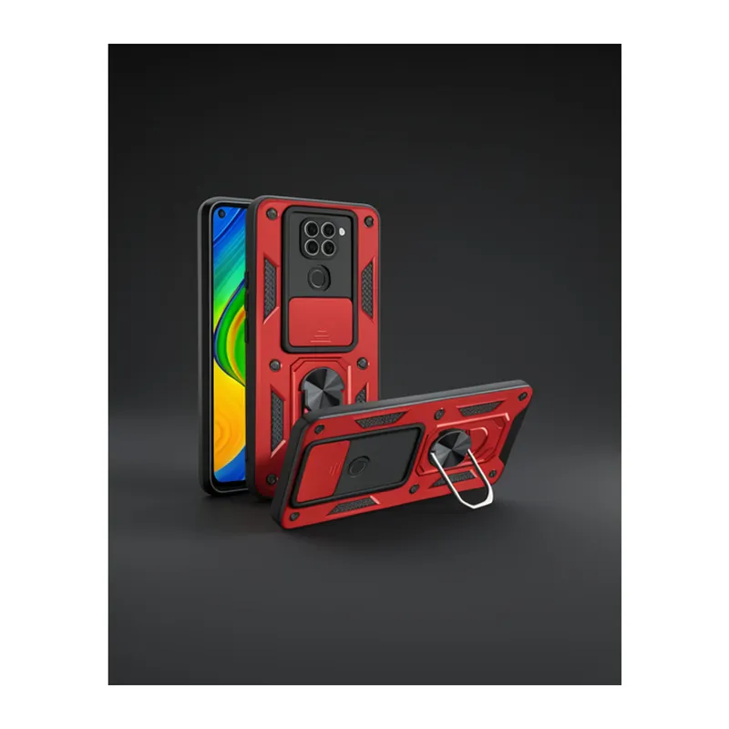 Xiaomi Redmi Note 9 4G Kılıf - Pars Lens Yüzüklü Silikon - Kırmızı