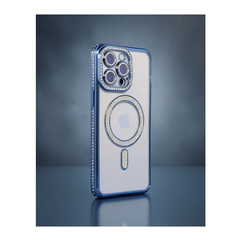 Apple İphone 15 Pro Max Kılıf Joke Simli Magneticsafe Kılıf - Mavi