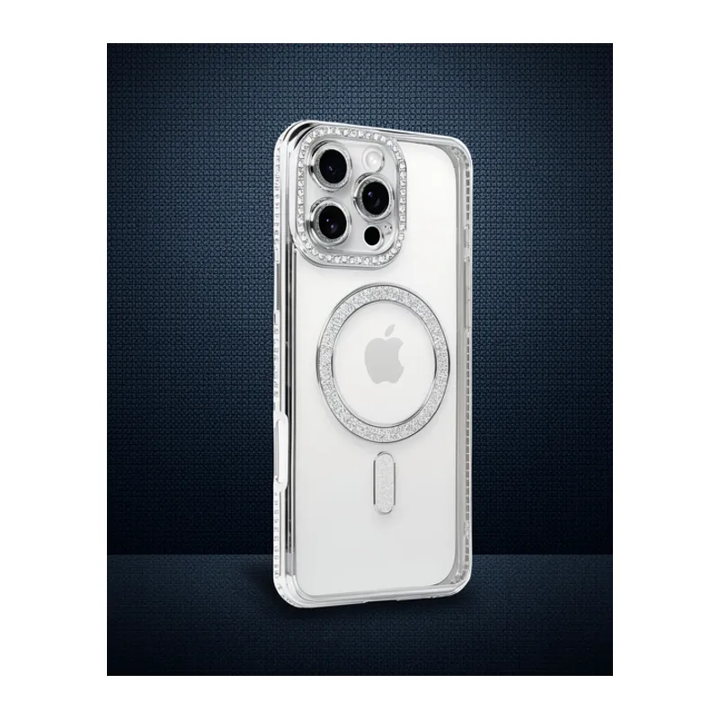 Apple İphone 16 Pro Kılıf Joke Simli Magneticsafe Kılıf - Gümüş