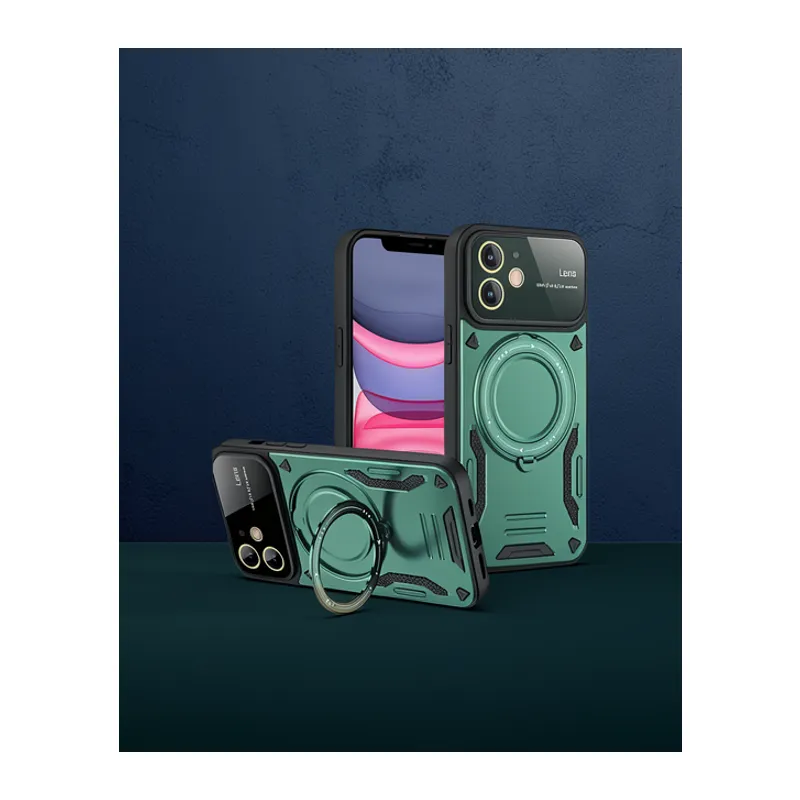 Apple İphone 11 Kılıf Joy Lens Standlı Kapak - Koyu Yeşil