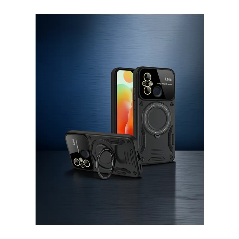 Xiaomi Redmi 12c Kılıf Joy Lens Standlı Kapak - Siyah